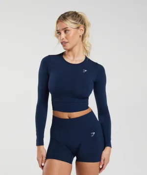 Gymshark Everyday Seamless Long Sleeve Crop Top - Navy