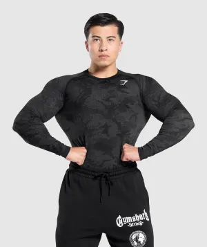 Gymshark Geo Seamless Long Sleeve T-Shirt - Black/Charcoal Grey