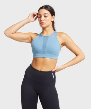 Gymshark Mesh Neckline Training Sports Bra - Blue Stone