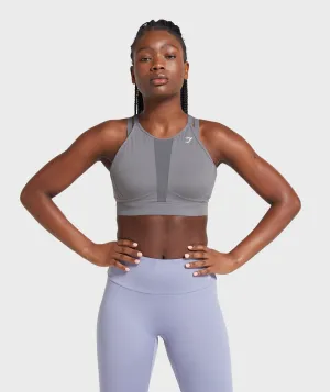 Gymshark Mesh Neckline Training Sports Bra - Smokey Grey