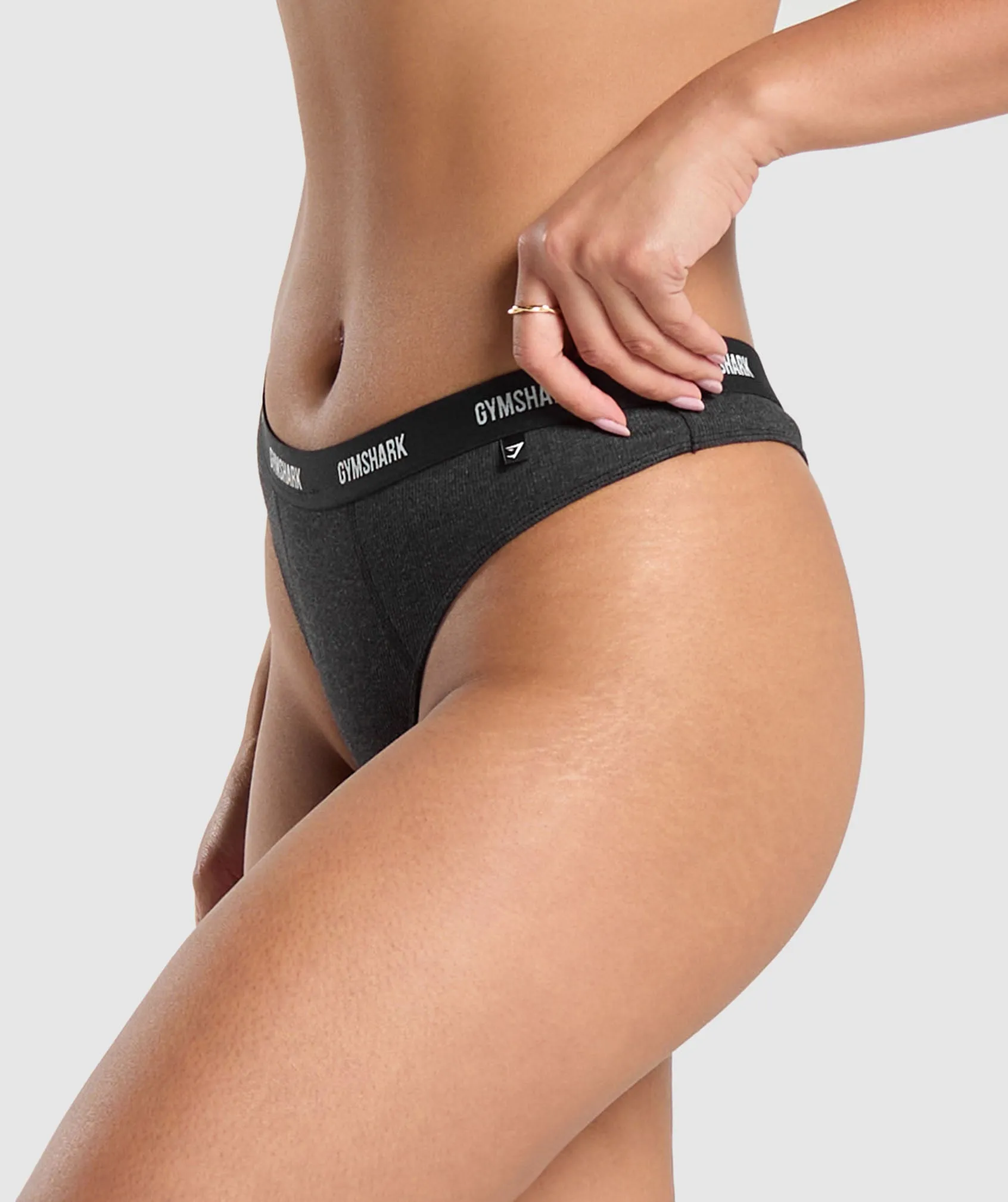 Gymshark Rib High Rise Thong - Midnight Black Marl