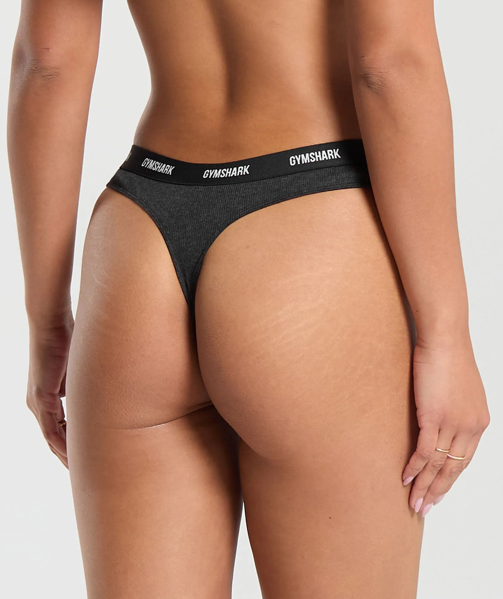 Gymshark Rib High Rise Thong - Midnight Black Marl