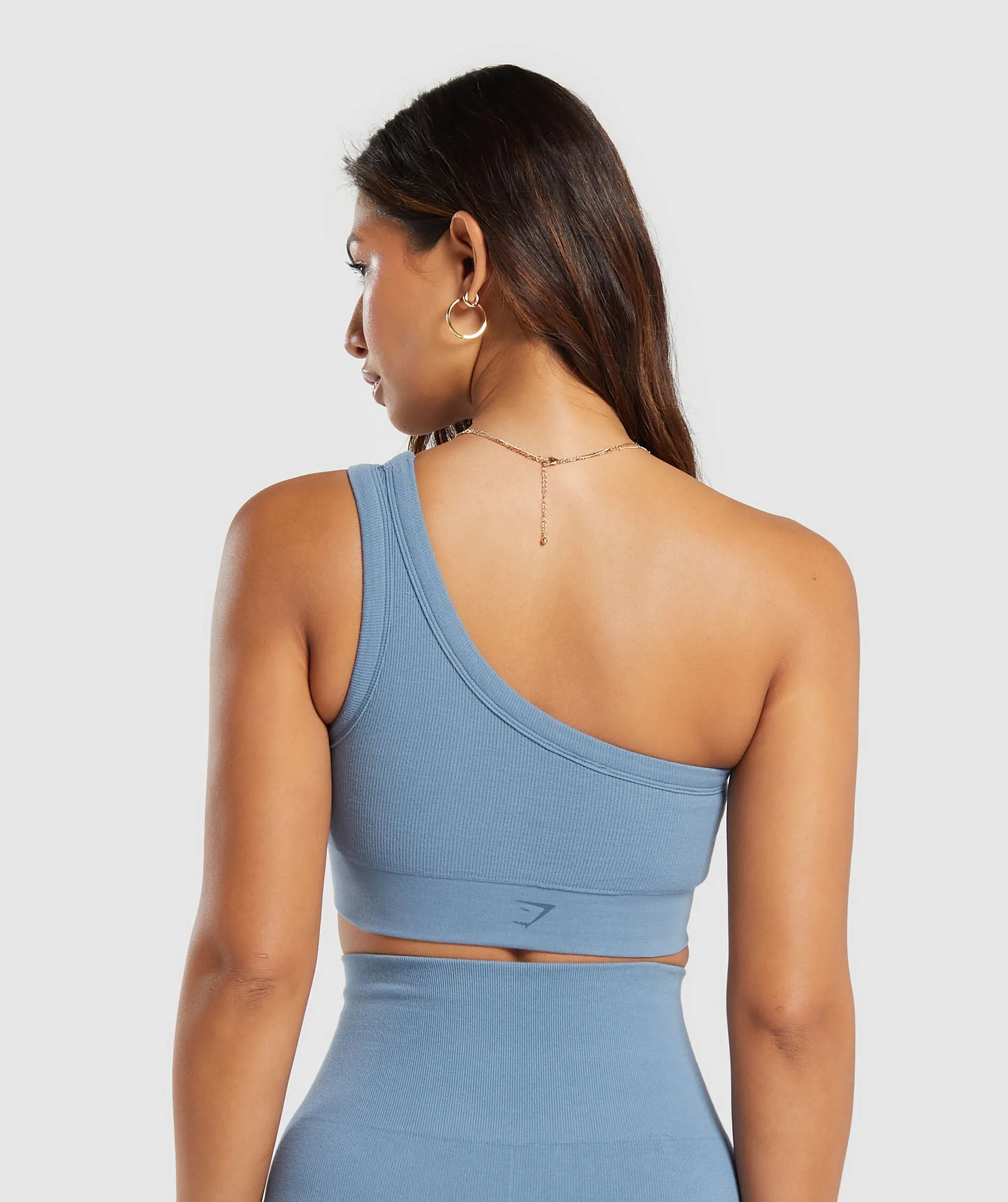 Gymshark Ribbed Cotton Seamless One Shoulder  Bra - Faded Blue