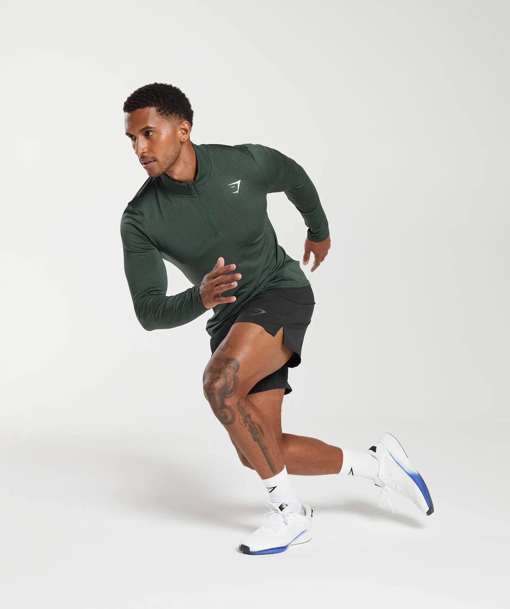 Gymshark Sport Seamless 1/4 Zip - Fog Green/Black