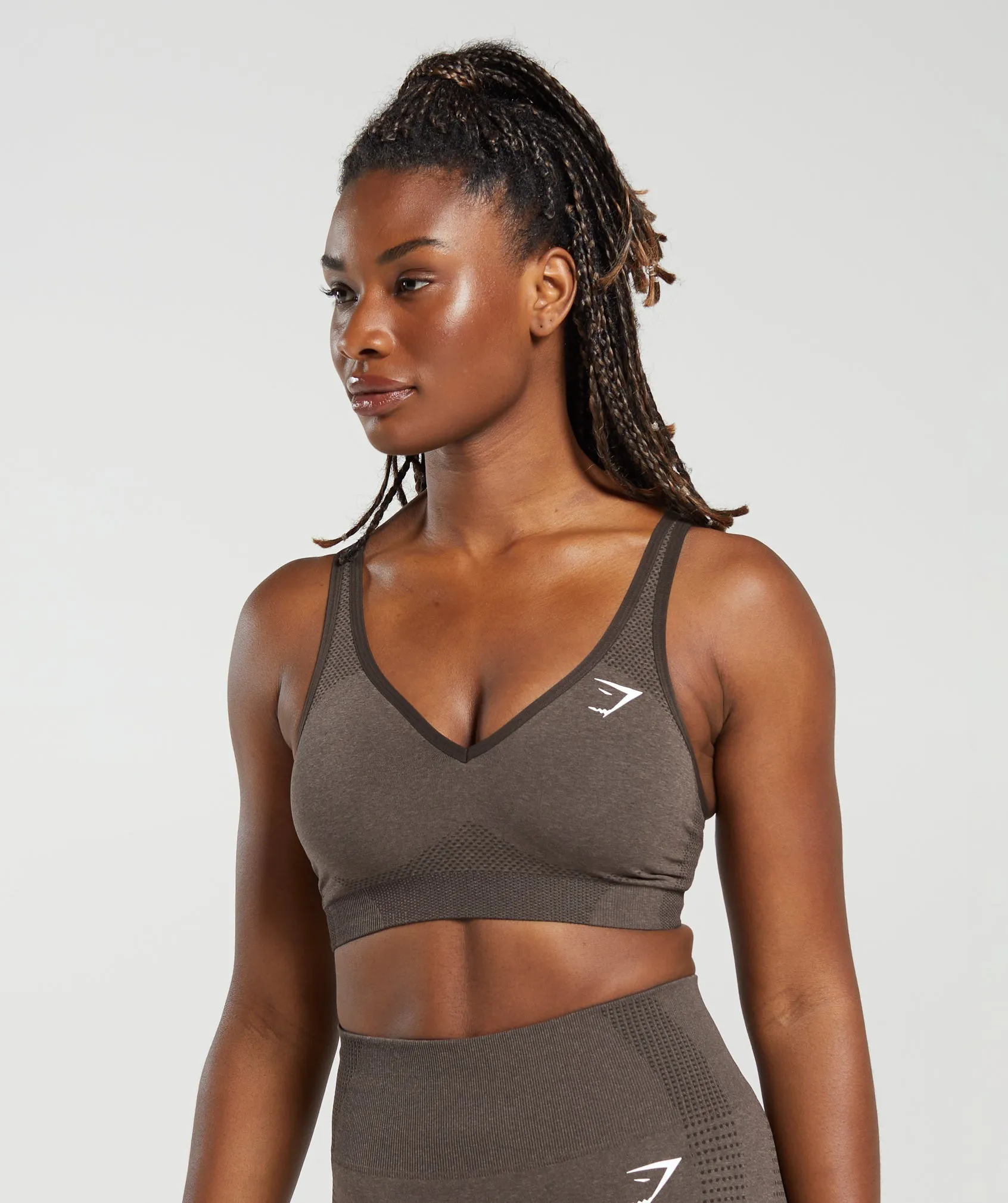 Gymshark Vital Seamless 2.0 V Neck Sports Bra - Brown Marl