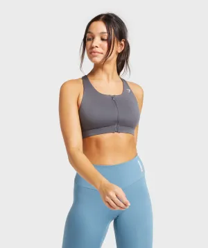 Gymshark Zip Up Training Sports Bra - Charcoal