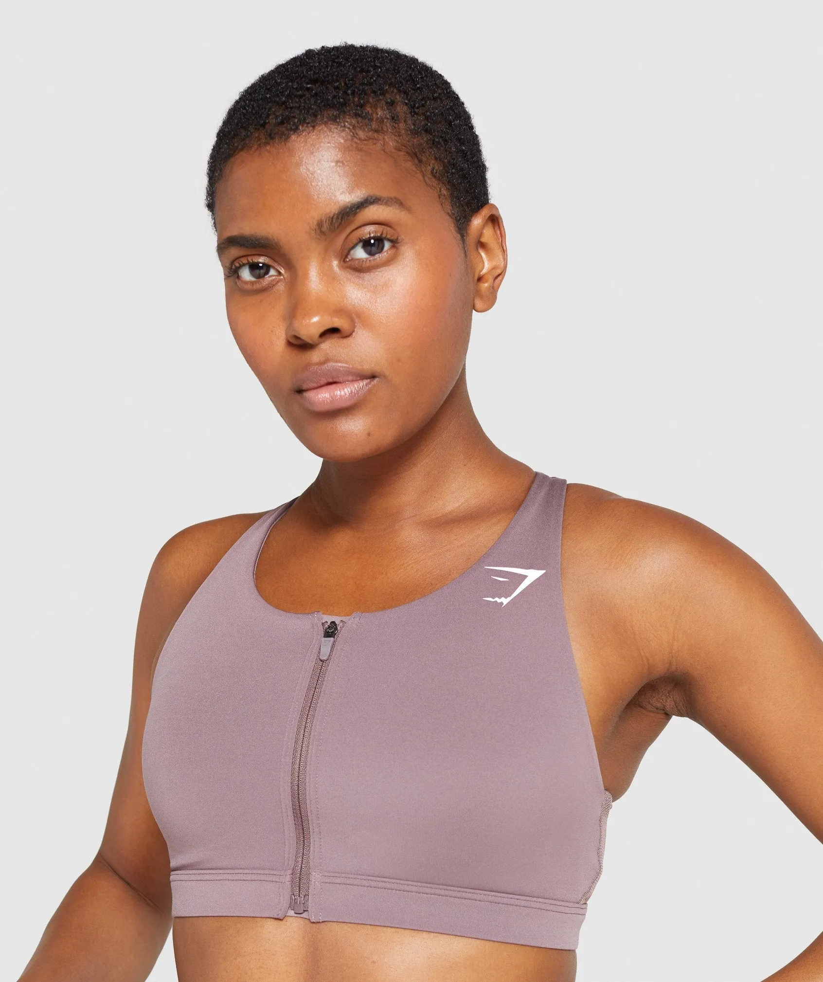 Gymshark Zip Up Training Sports Bra - Taupe