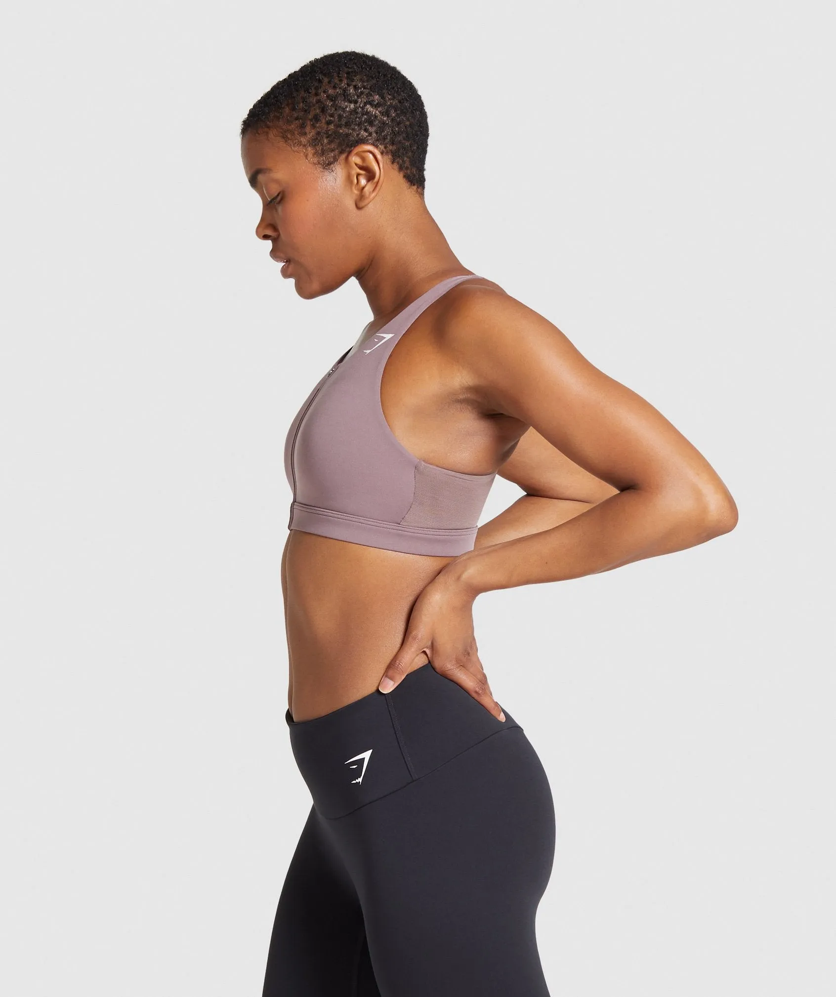 Gymshark Zip Up Training Sports Bra - Taupe