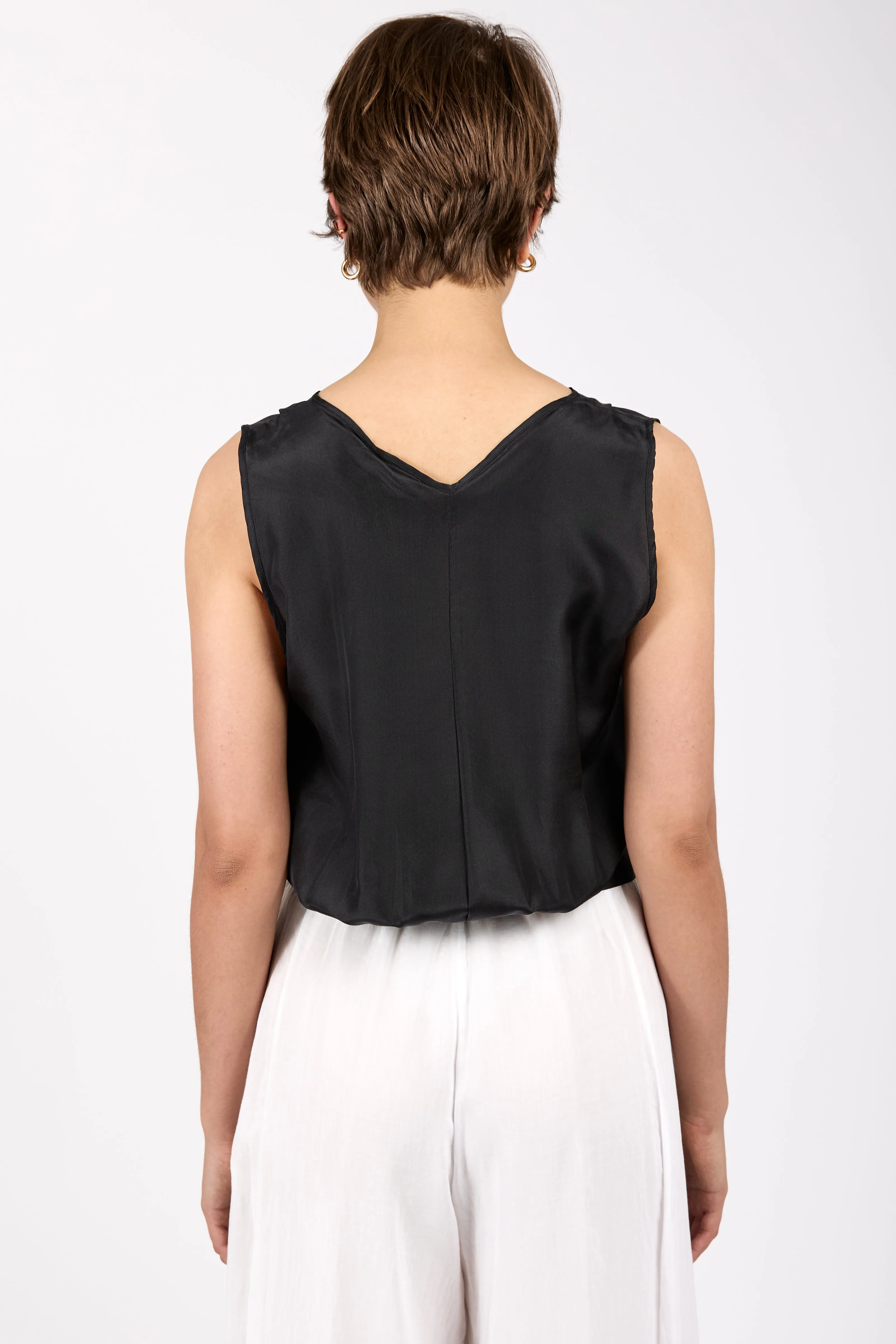 Habotai Silk Wrapover Top in Nero