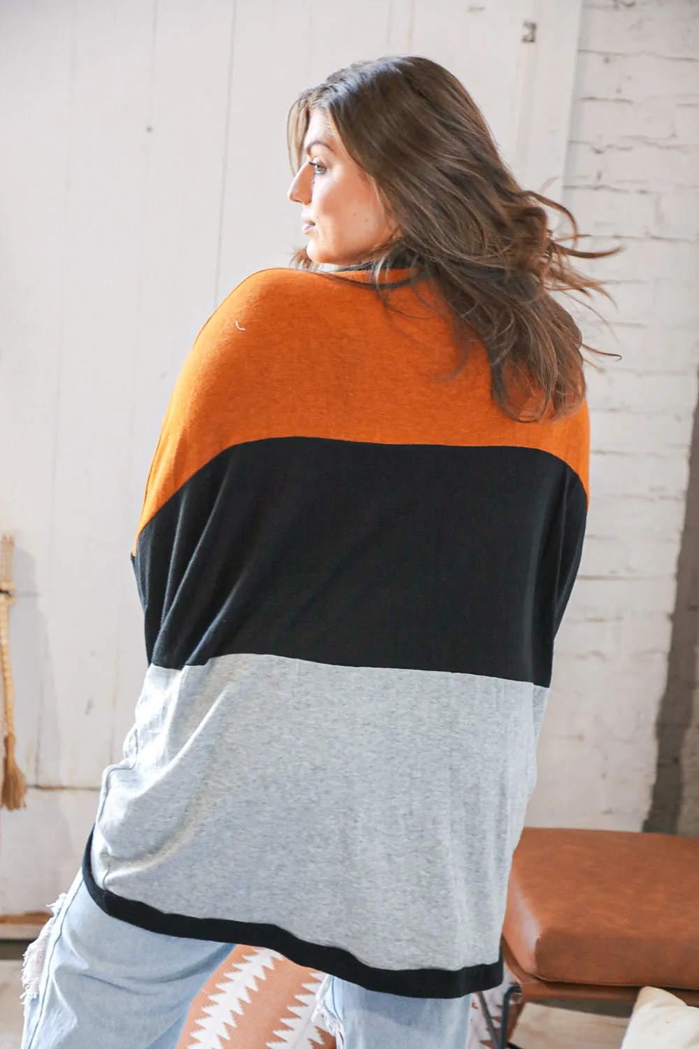 Hacci Color Block Dolman Sleeve Open Cardigan