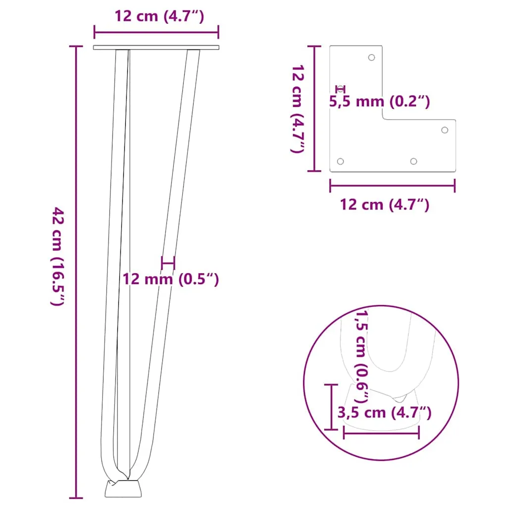 Hairpin Table Legs 4 pcs White 42 cm Solid Steel