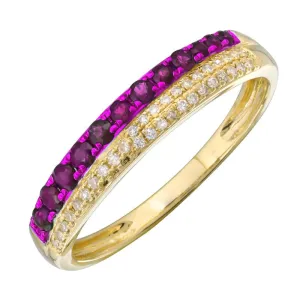 Half Diamonds Half Ruby on Pink Rhodium Ring