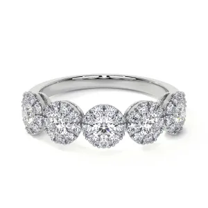 Half Eternity Diamond Ring With Round Halo, 1 CT