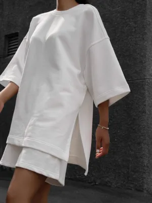 HALF SLEEVES OVERSIZED SLIT DETAIL SWEATSHIRT