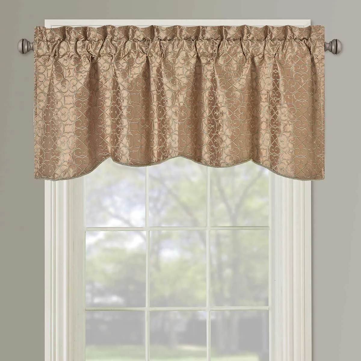 Halifax Scalloped Decorative Rope Embroidered Lined Valance 52"Wx19"L (Single)