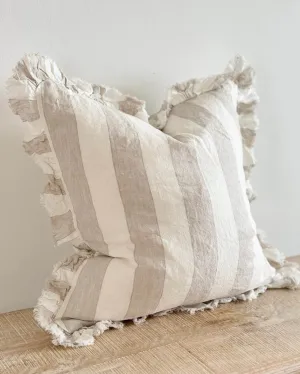 Hallie Beige And White Wide Stripe Luxury Cotton Blend Cushion Cover - 53cm x 53cm