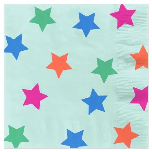 Hallmark Colorful Stars on Aqua Dinner Napkins, Set of 16