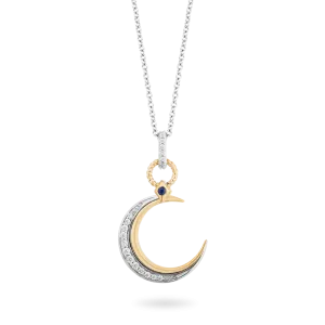 Hallmark Fine Jewelry Crescent Moon Pendant in Sterling Silver & 14K Yellow Gold with Diamonds & Created Blue Sapphire