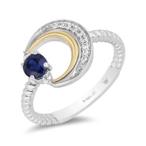 Hallmark Fine Jewelry Crescent Moon Ring in Sterling Silver & 14K Yellow Gold with Created Sapphire & Diamonds