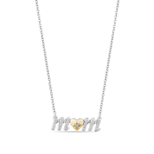 Hallmark Fine Jewelry I Heart Mom Necklace in Sterling Silver & 14K Yellow Gold with Diamonds