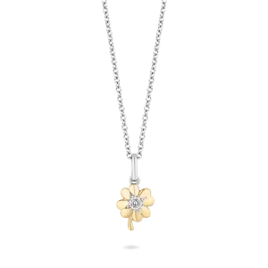 Hallmark Fine Jewelry Lucky Clover Pendant in 14K Yellow Gold & Sterling Silver with Diamond