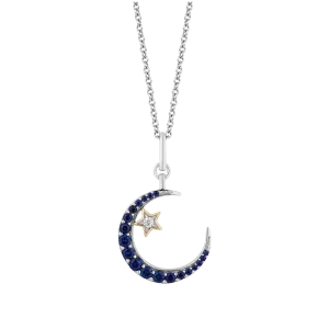 Hallmark Fine Jewelry Midnight Sky Crescent Moon Pendant in Sterling Silver & 14K Yellow Gold with Created Blue Sapphire & Diamond