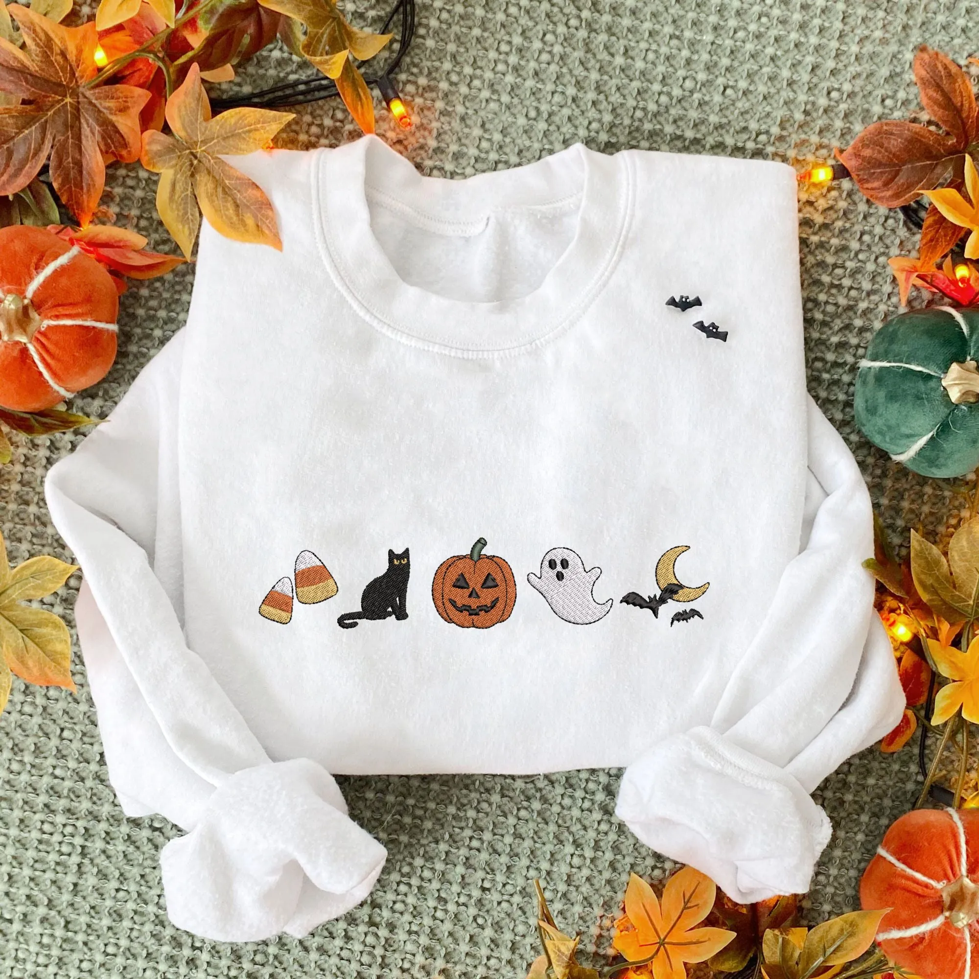 Halloween Icons Embroidered Ghost Gemma Crewneck Sweatshirt