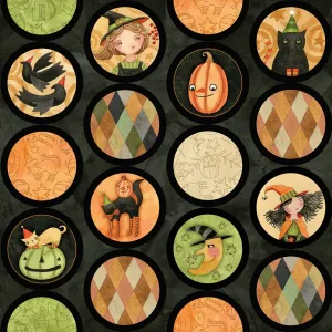 Halloween Whimsy by Riley Blake - Circles on Black - Cotton Fabric (half yard)