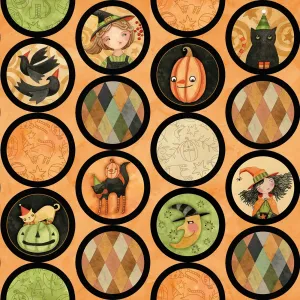 Halloween Whimsy by Riley Blake  - Circles on Orange - Cotton (half yard)