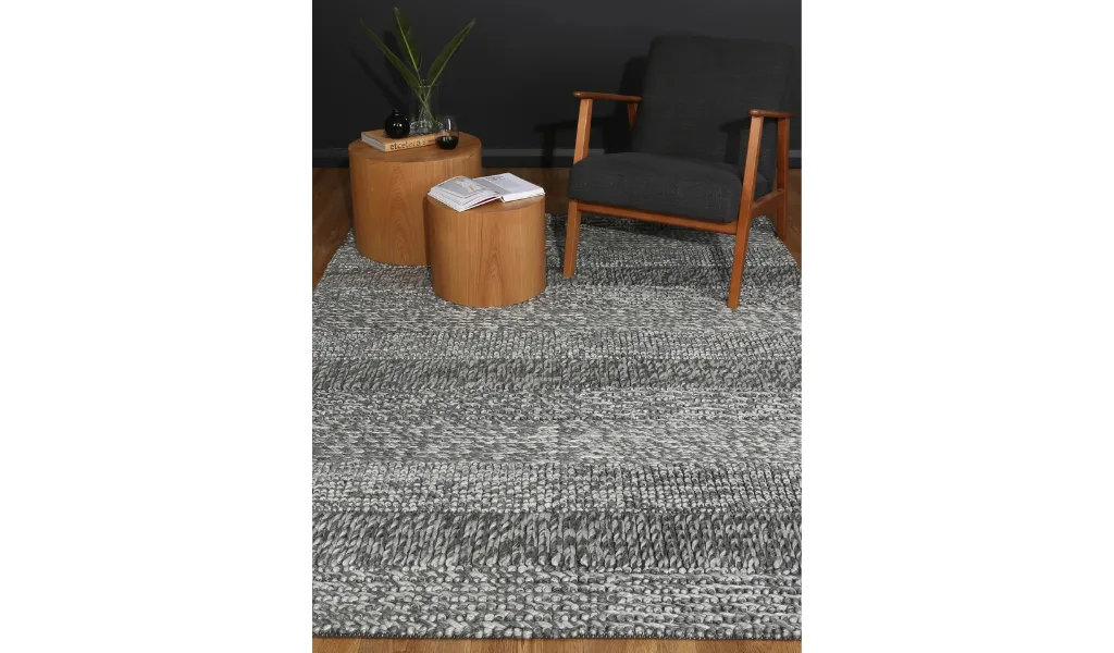 Halo Charcoal Multi Pattern Wool Blend Rug