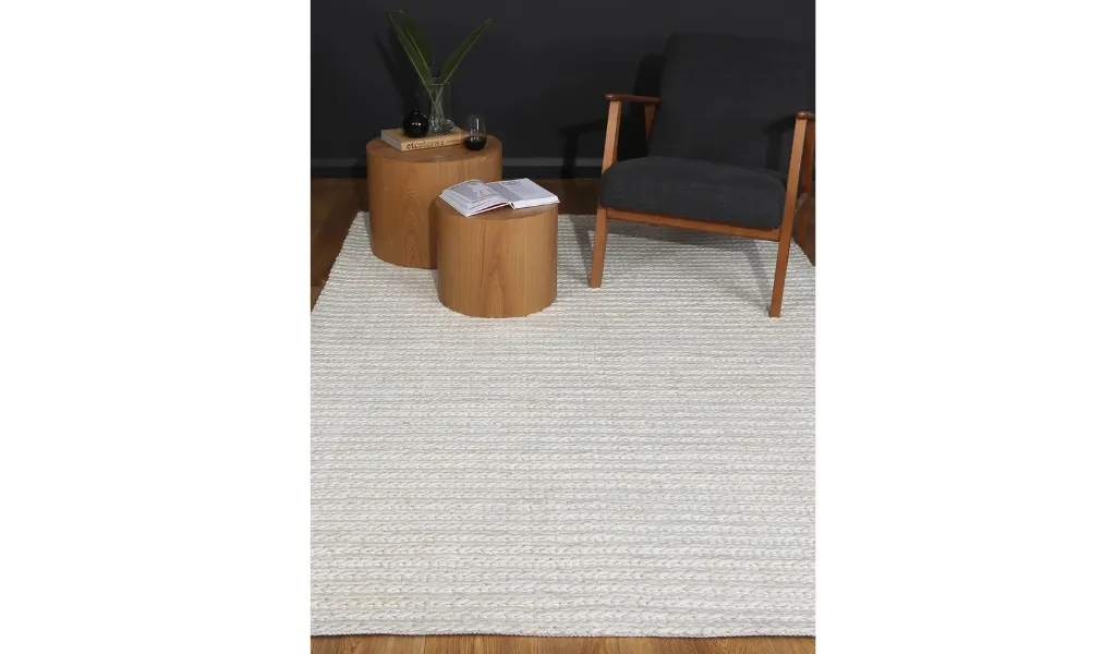 Halo White Braided Pattern Wool Blend Rug