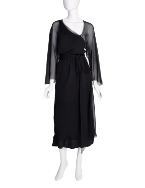 Halston Vintage 1970s Black Silk Chiffon Dress