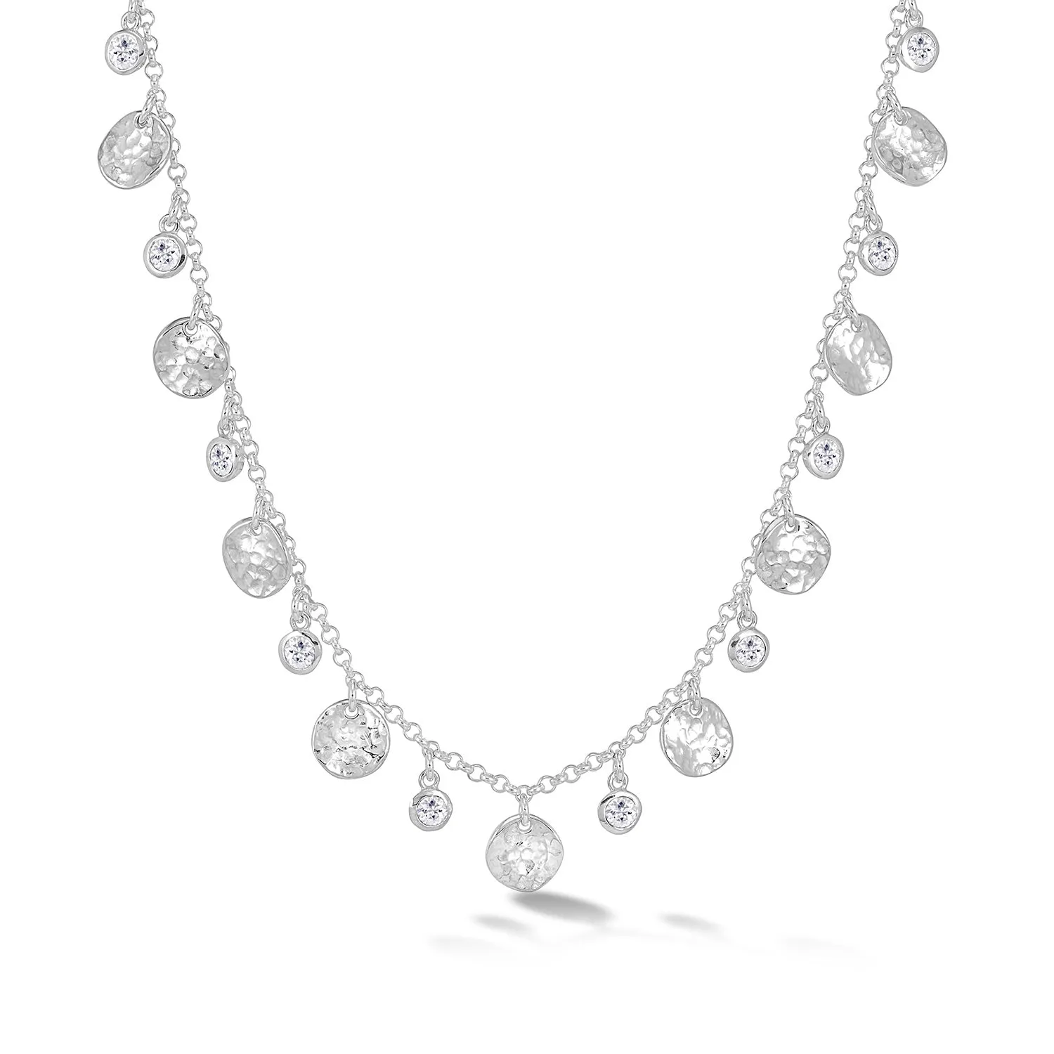 Hammered Disc & White Sapphire Array Necklace