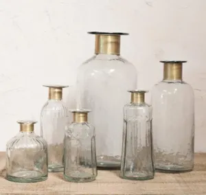 Hammered Glass Bottles with Brass Ring