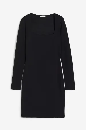 H&M Square-neck Bodycon Dress, Black