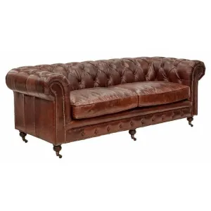 Hampton Court Aged Leather Chesterfield 3 Seat Sofa