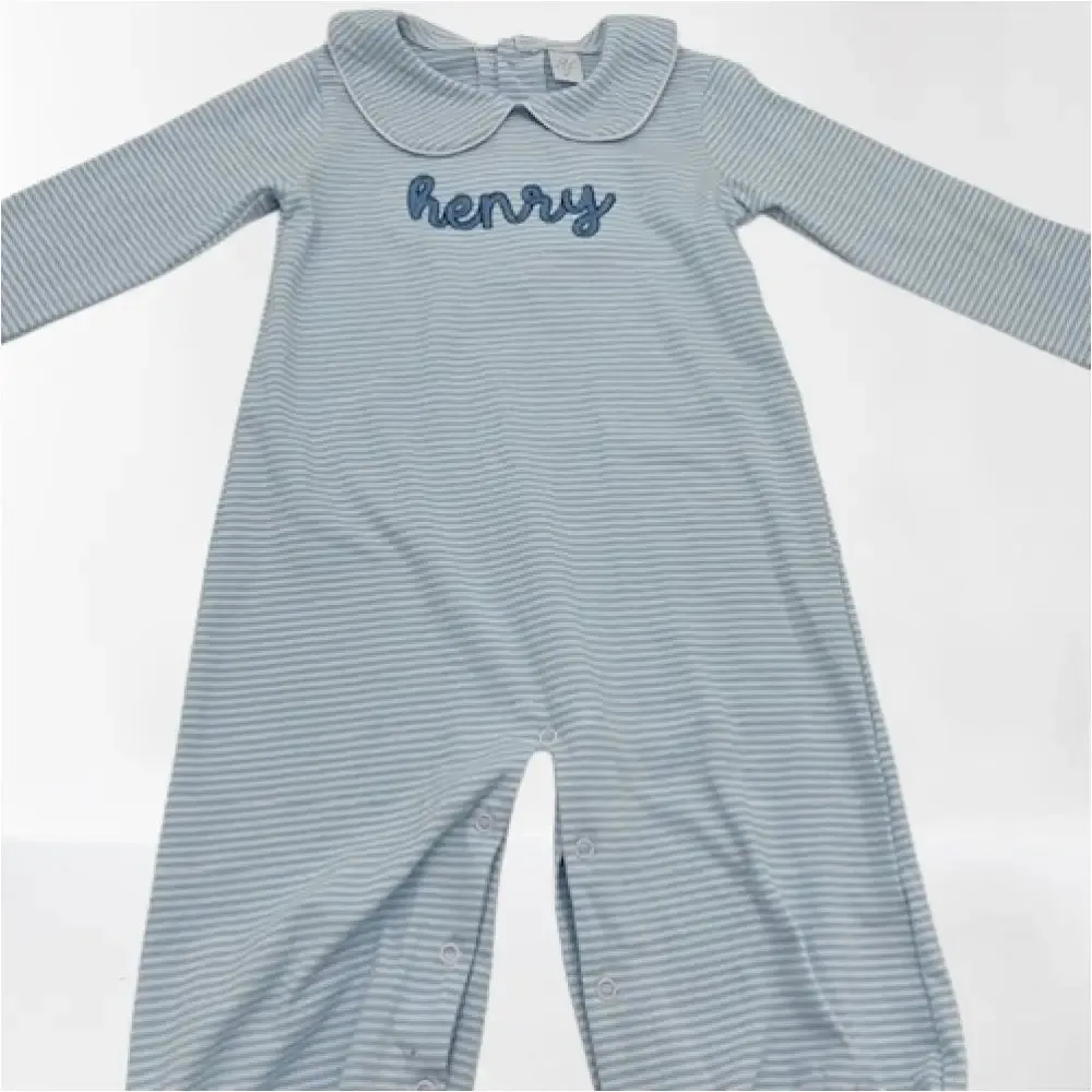 Hampton James Long Sleeve Striped Blue Romper