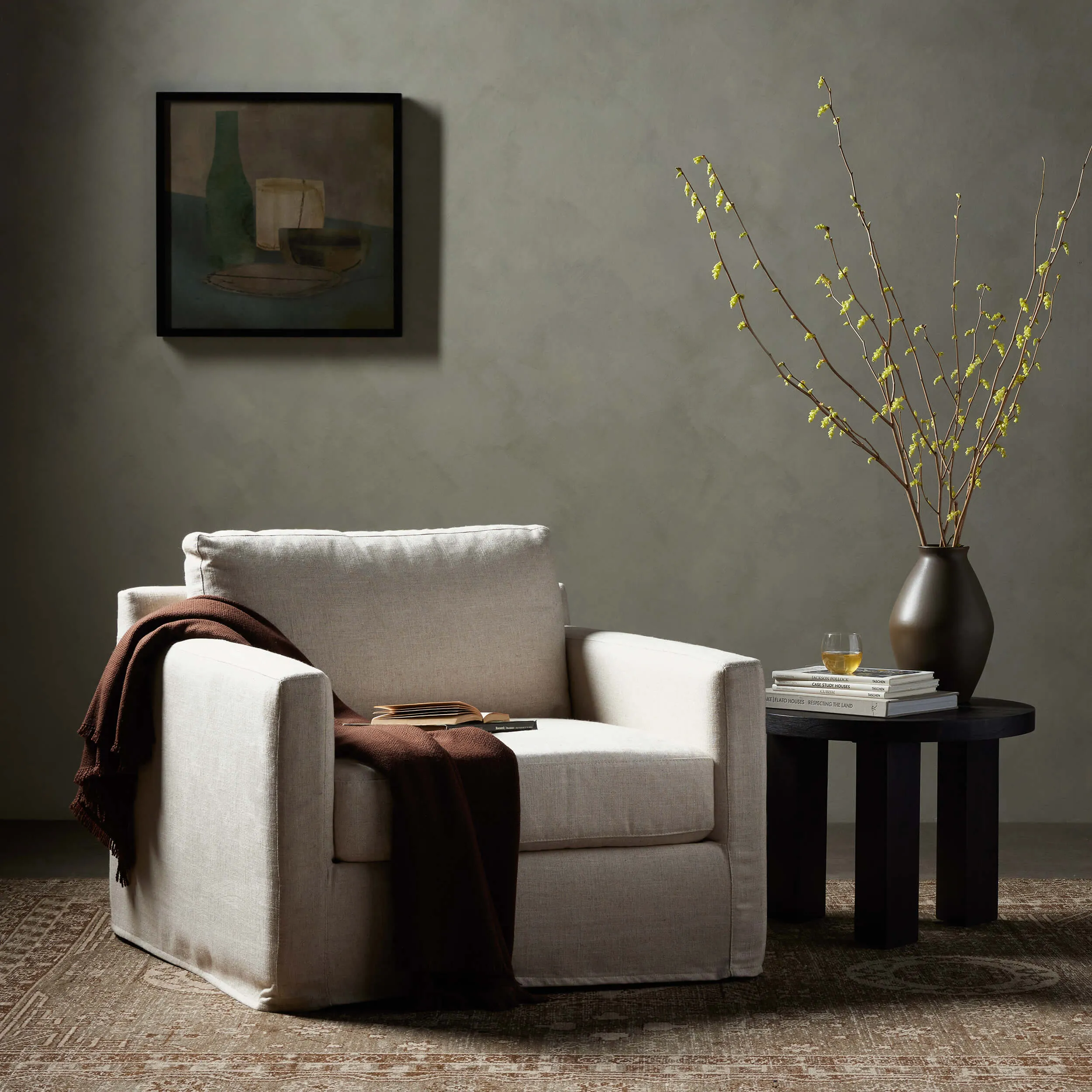 Hampton Slipcover Swivel Chair, Evere Oatmeal