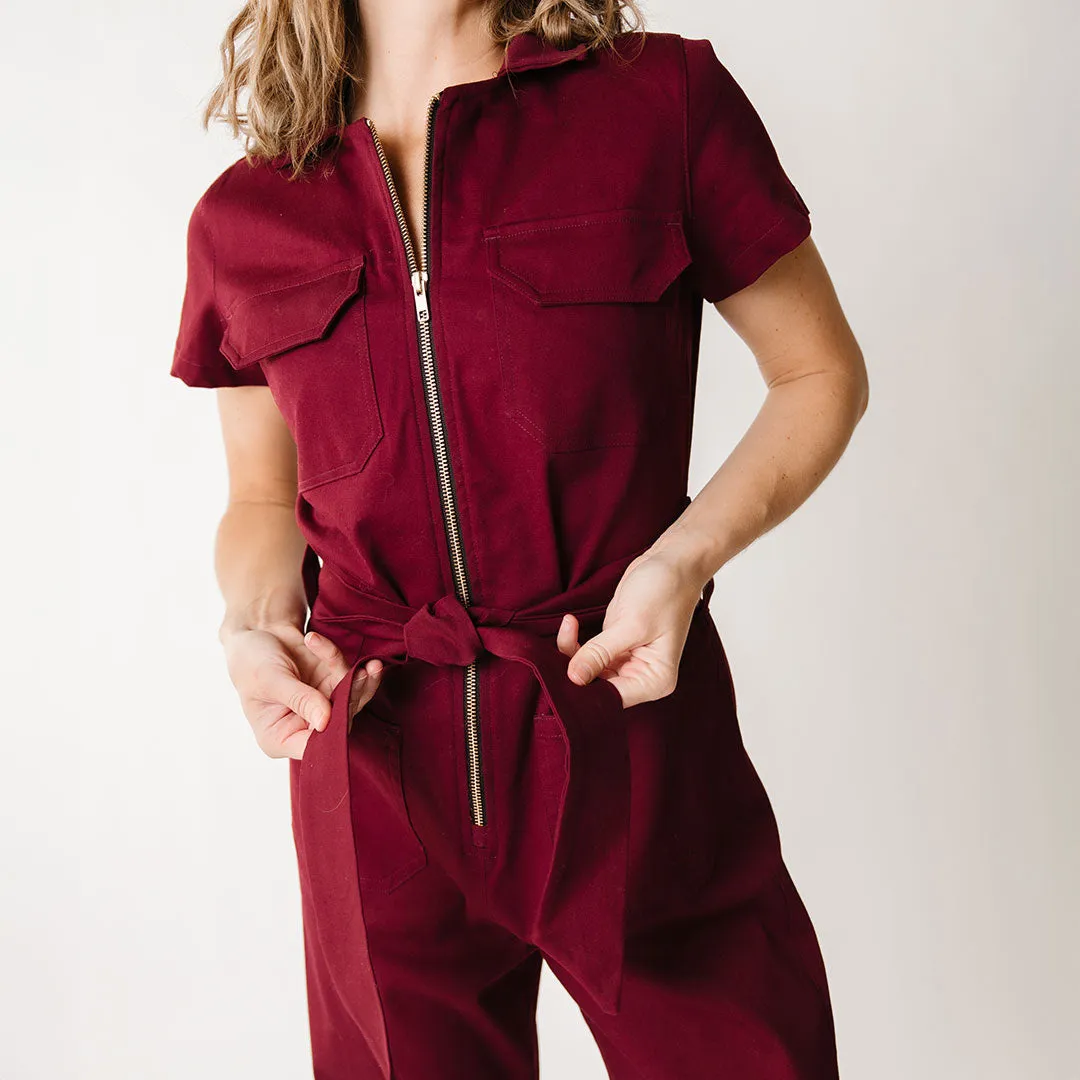 Hamptons Jumpsuit, Maroon Canvas