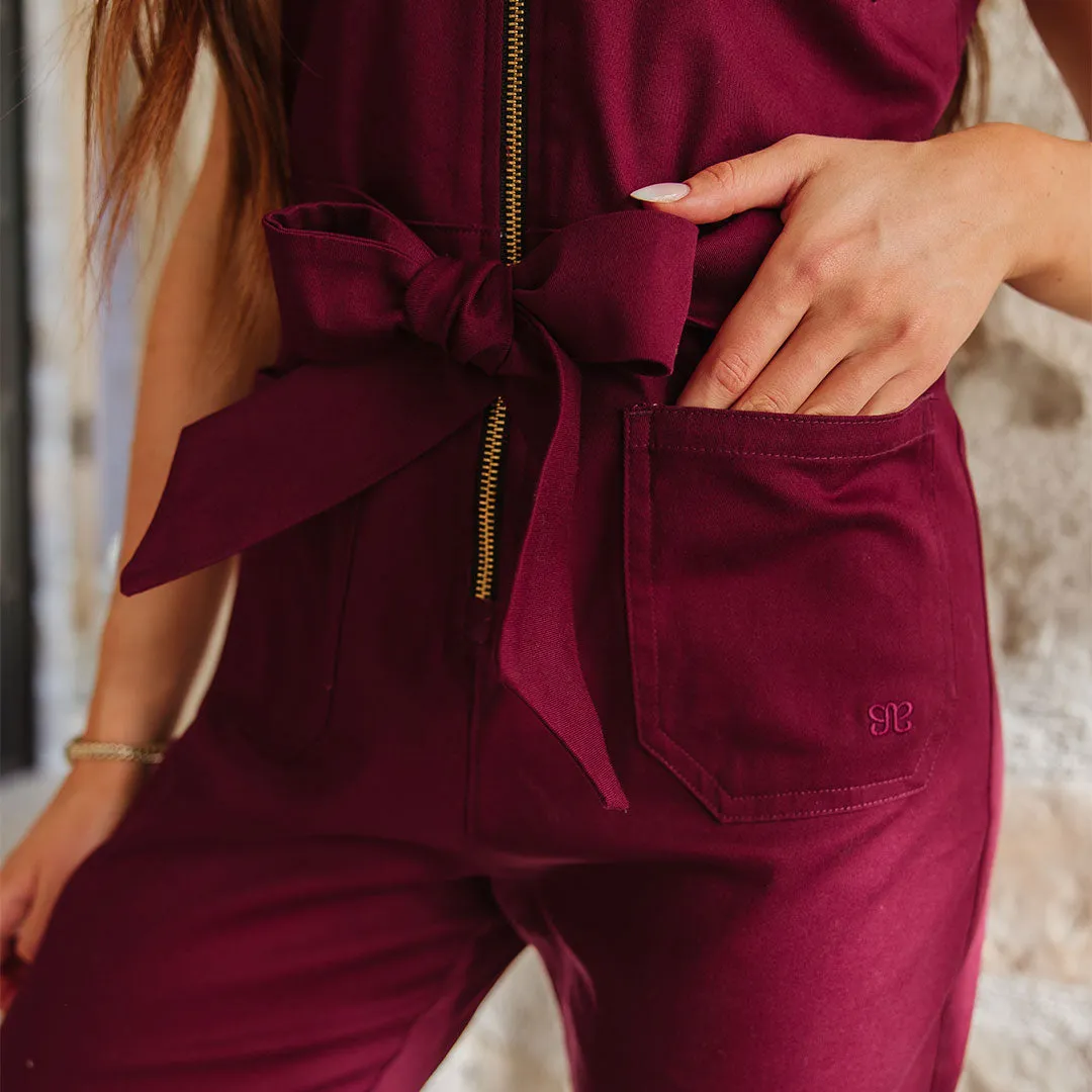 Hamptons Jumpsuit, Maroon Canvas