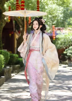 Han Dynasty Hanfu, Curved Hem Robe, Floral, Moon Spirit 月上灵川