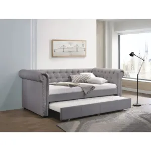 Hana Twin Daybed w/Trundle, Smoke Gray Fabric, Tufted