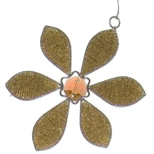 Hand Beaded Big Flower Christmas Ornament in Gold