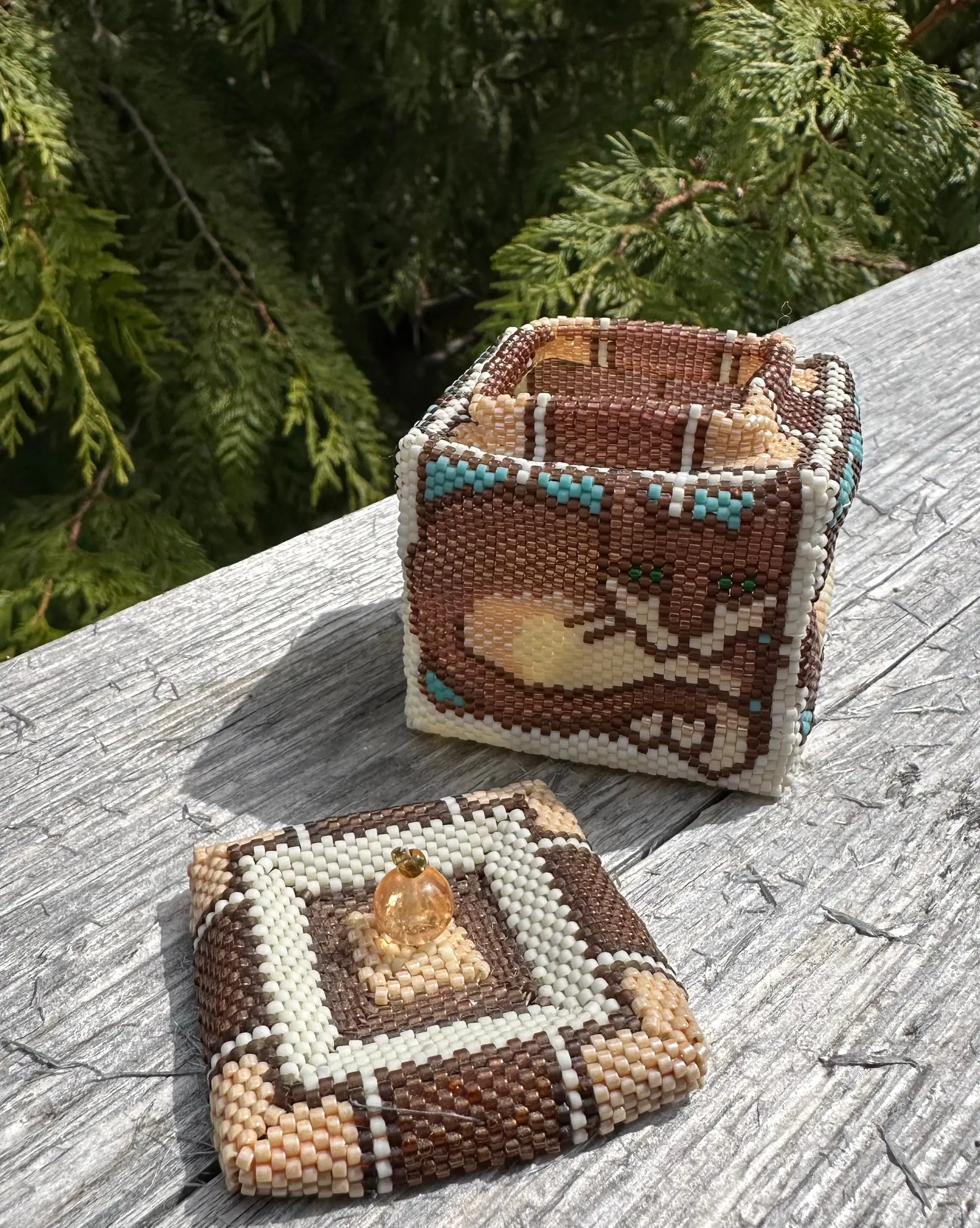 Hand Beaded Boxes With Lids in Four Styles By Paula Lawson of Skidegate