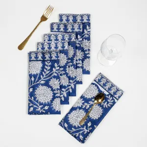 Hand Block Blue Floral Printed Cotton Hankies