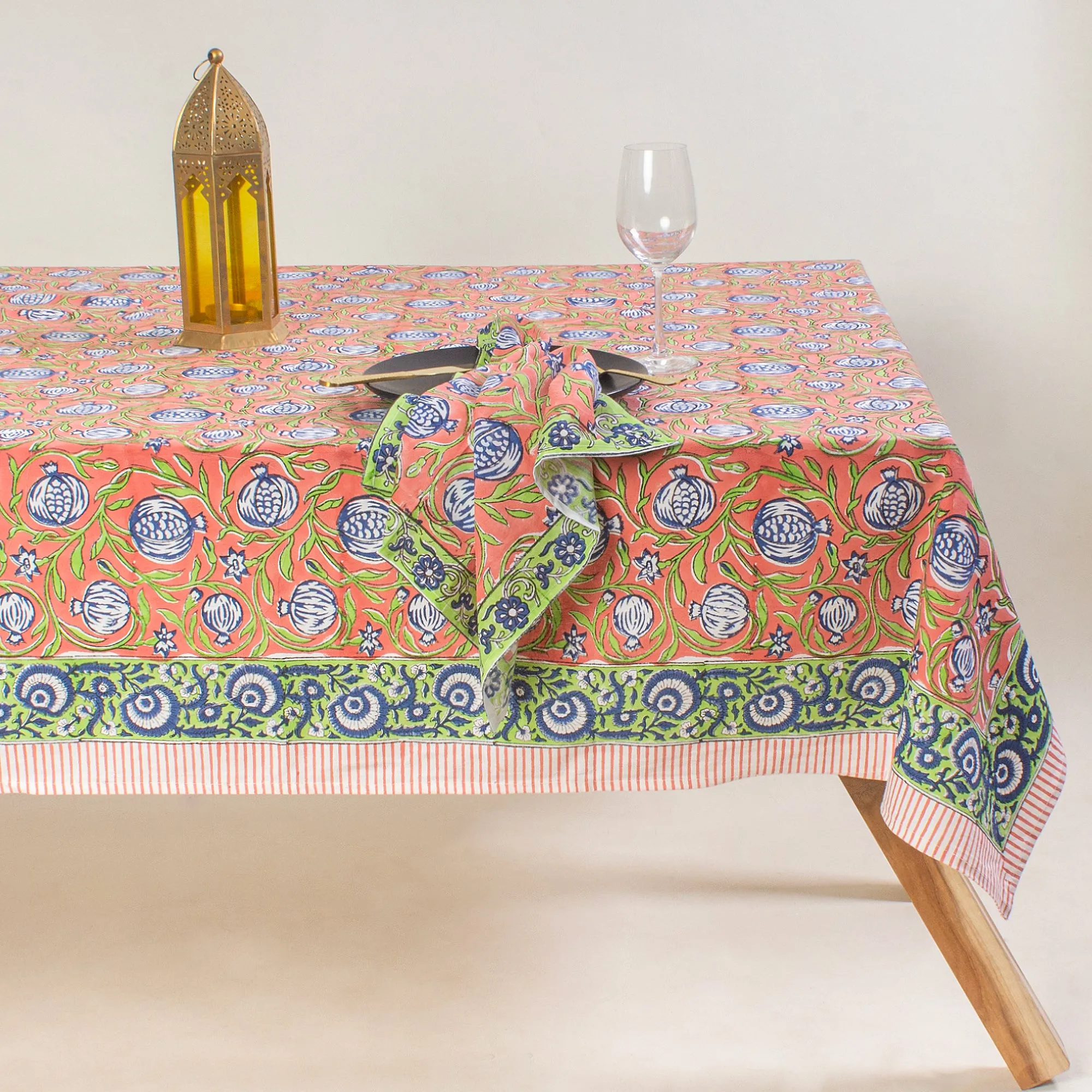 Hand Block Floral Print Pure Cotton Table Cover Cloth