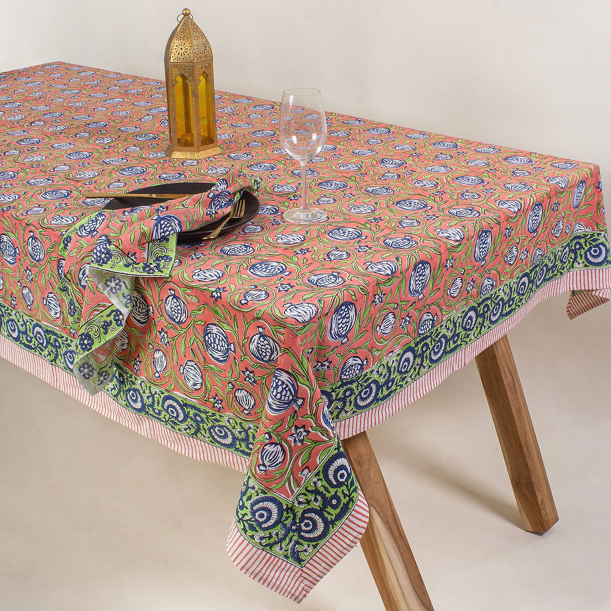 Hand Block Floral Print Pure Cotton Table Cover Cloth