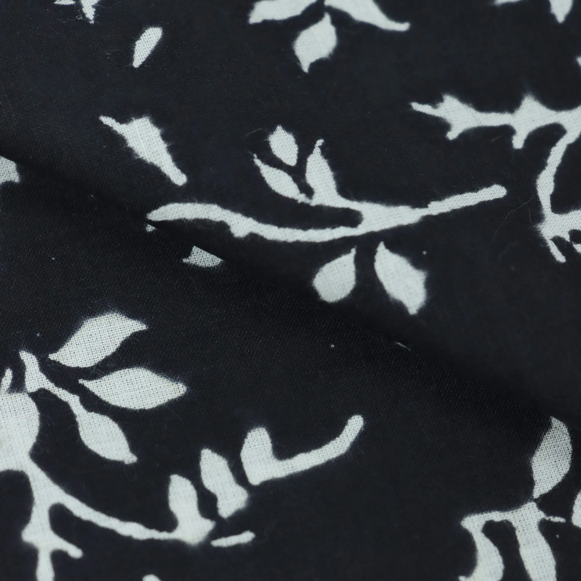 Hand Block Floral Printed Black And White Fabric Cloth