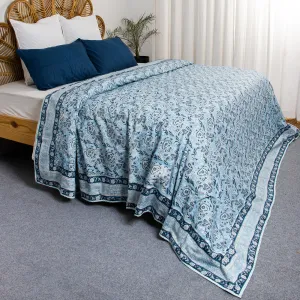 Hand Block Floral Printed Cotton Dohar Blanket Lightweight