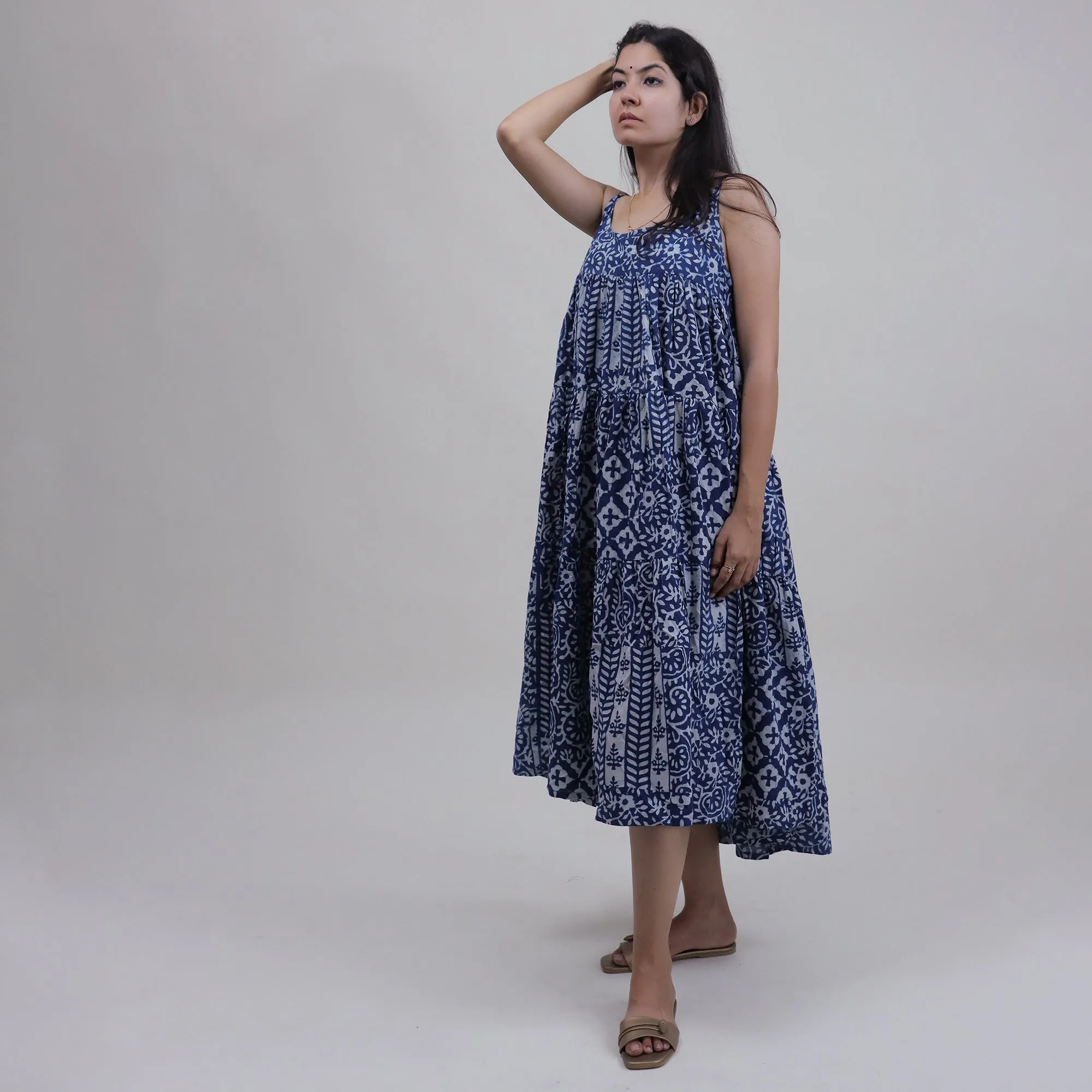 Hand Block Floral Printed Summer Midi Dress